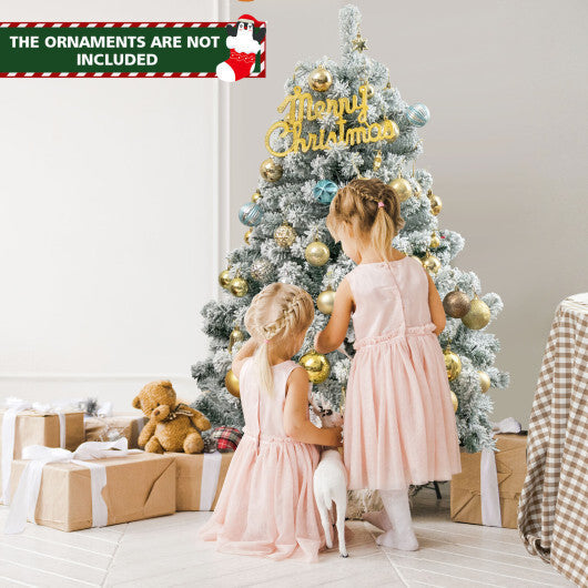 4.5 Feet Pre-Lit Premium Snow Flocked Christmas Tree with 150 Lights W2B