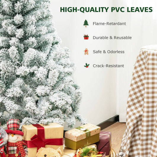 4.5 Feet Pre-Lit Premium Snow Flocked Christmas Tree with 150 Lights W2B