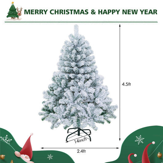 4.5 Feet Pre-Lit Premium Snow Flocked Christmas Tree with 150 Lights W2B