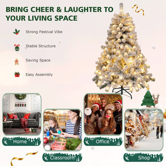 4.5 Feet Pre-Lit Premium Snow Flocked Christmas Tree with 150 Lights W2B