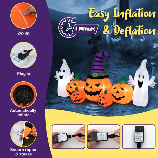 9 Feet Long Halloween Inflatable Pumpkins with 2 Ghosts W2B