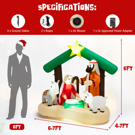 6.7 Feet Christmas Inflatable Nativity Scene with LED Lights - Color: Multicolor W2B
