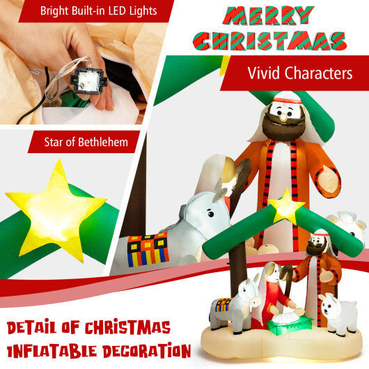 6.7 Feet Christmas Inflatable Nativity Scene with LED Lights - Color: Multicolor W2B