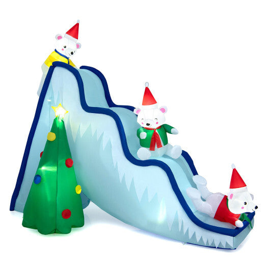 9 Feet Inflatable Polar Bear Slide Scene Decoration with LED Lights W2B