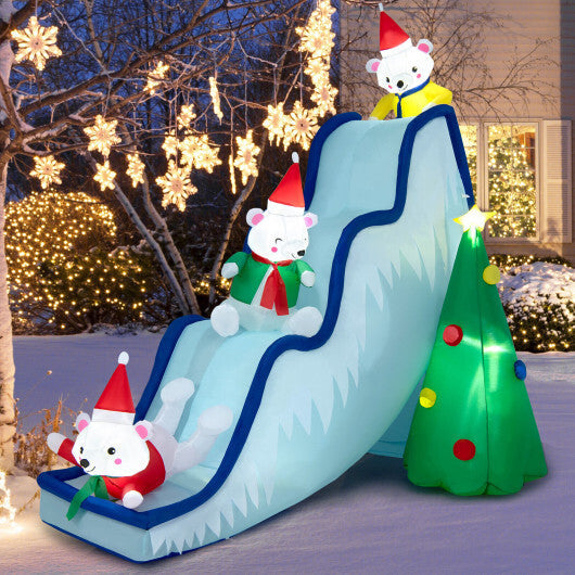 9 Feet Inflatable Polar Bear Slide Scene Decoration with LED Lights W2B