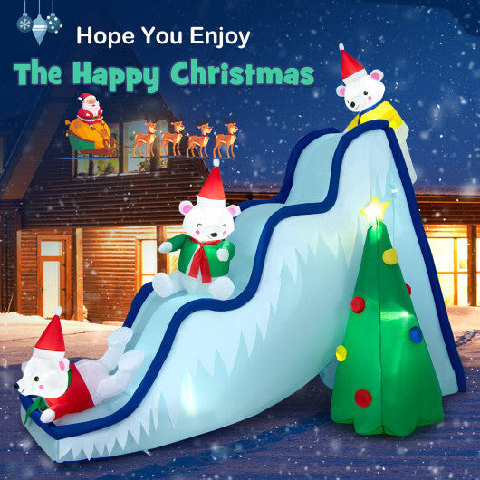9 Feet Inflatable Polar Bear Slide Scene Decoration with LED Lights W2B
