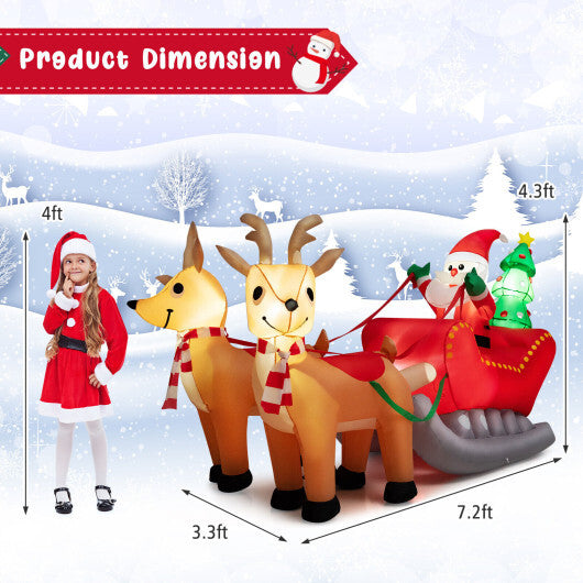 7.2 Feet Long Christmas Inflatable Santa Rides Sled with LED Lights W2B
