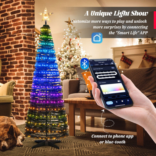 6.2 Feet Pop-up Lighted Christmas Tree with 282 RGB LED Lights-Green W2B