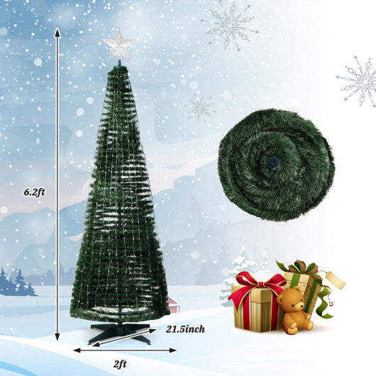 6.2 Feet Pop-up Lighted Christmas Tree with 282 RGB LED Lights-Green W2B
