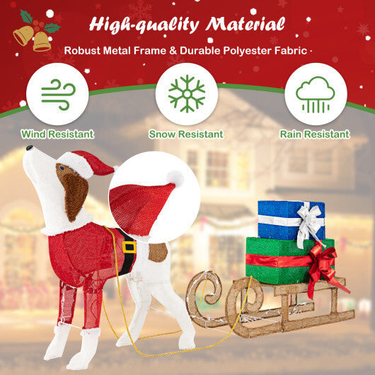 Outdoor Pre-lit Xmas Dog and Sleigh with 170 Warm Bright Lights for Porch W2B