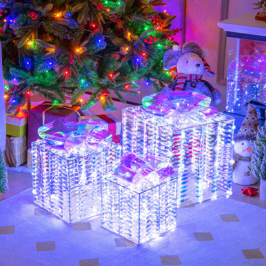 Set of 3 Iridescent Christmas Gift Box with Iridescent Bows W2B