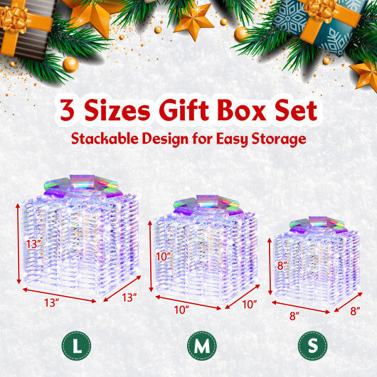 Set of 3 Iridescent Christmas Gift Box with Iridescent Bows W2B