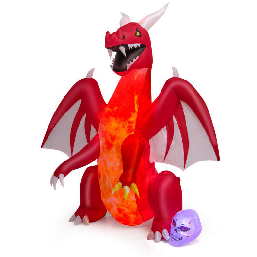 8 Feet Halloween Inflatables Blow-up Red Dragon with Wings Skull W2B