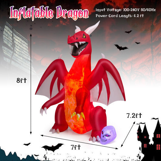 8 Feet Halloween Inflatables Blow-up Red Dragon with Wings Skull W2B