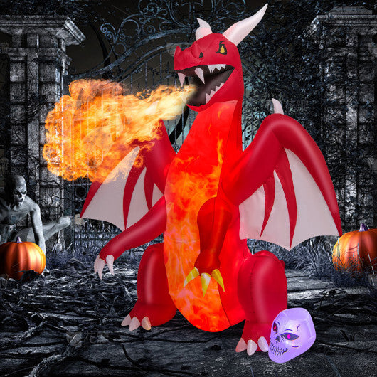 8 Feet Halloween Inflatables Blow-up Red Dragon with Wings Skull W2B