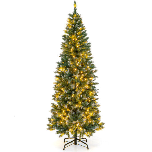 6 Feet Pre-Lit Artificial Christmas Tree with  618 Snowy Branch Tips W2B