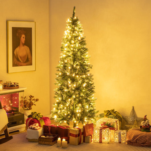 6 Feet Pre-Lit Artificial Christmas Tree with  618 Snowy Branch Tips W2B