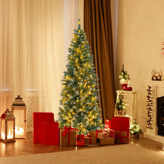 6 Feet Pre-Lit Artificial Christmas Tree with  618 Snowy Branch Tips W2B