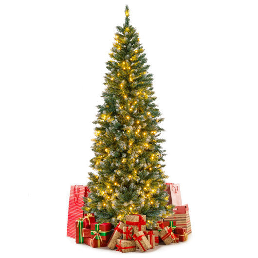 6 Feet Pre-Lit Artificial Christmas Tree with  618 Snowy Branch Tips W2B