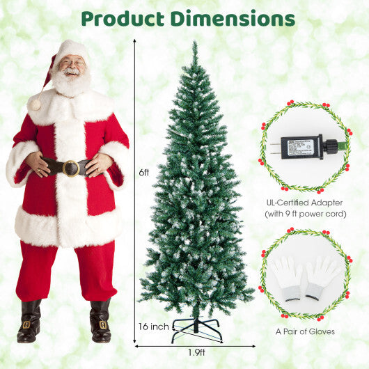 6 Feet Pre-Lit Artificial Christmas Tree with  618 Snowy Branch Tips W2B