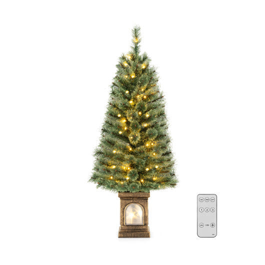 4 Feet Pre-Lit Potted Christmas Tree Pine Needles W2B