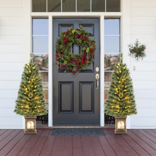 4 Feet Pre-Lit Potted Christmas Tree Pine Needles W2B