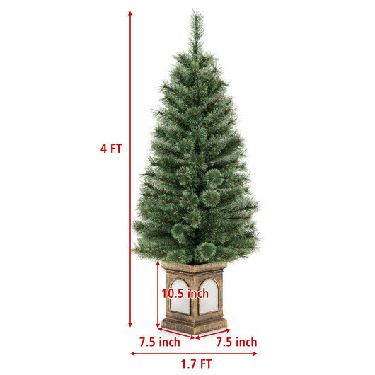 4 Feet Pre-Lit Potted Christmas Tree Pine Needles W2B