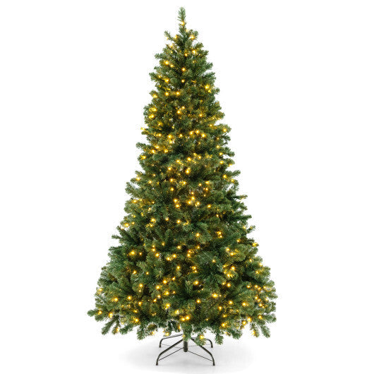 6/7/8 Feet Hinged Christmas Tree with PVC Branch Tips Warm White LED Lights-7 ft W2B