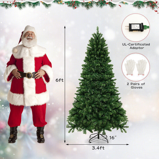 6/7/8 Feet Hinged Christmas Tree with PVC Branch Tips Warm White LED Lights-7 ft W2B