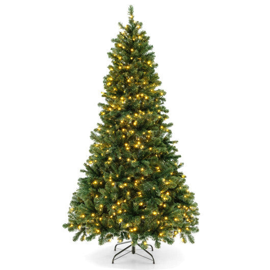 6/7/8 Feet Hinged Christmas Tree with PVC Branch Tips Warm White LED Lights-7 ft W2B