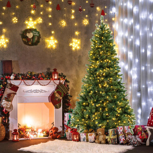 6/7/8 Feet Hinged Christmas Tree with PVC Branch Tips Warm White LED Lights-7 ft W2B