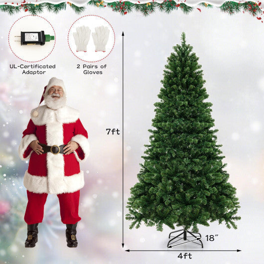 6/7/8 Feet Hinged Christmas Tree with PVC Branch Tips Warm White LED Lights-7 ft W2B