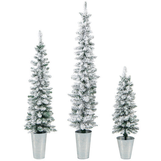 Set of 3 Potted Artificial Christmas Tree Snow-Flocked W2B