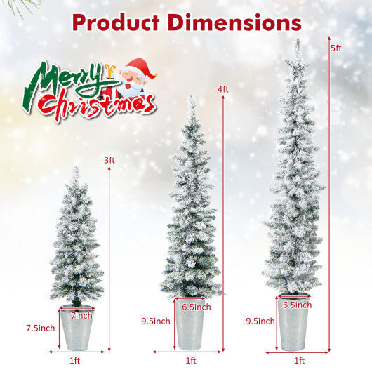 Set of 3 Potted Artificial Christmas Tree Snow-Flocked W2B