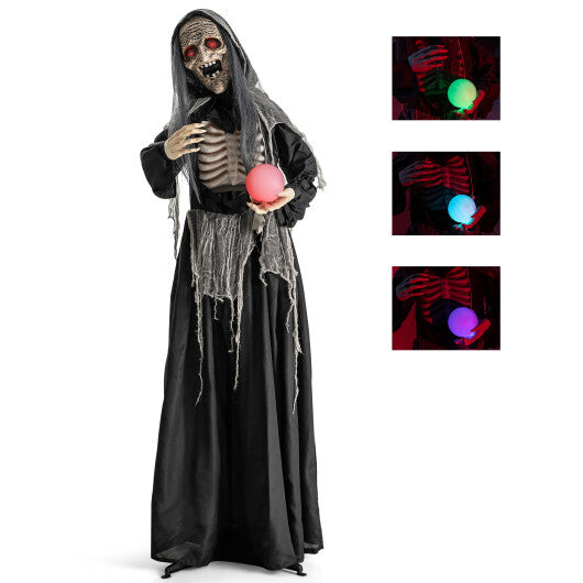 6ft Halloween Animatronics Standing Witch with Light Up Eyes and Magical Ball W2B