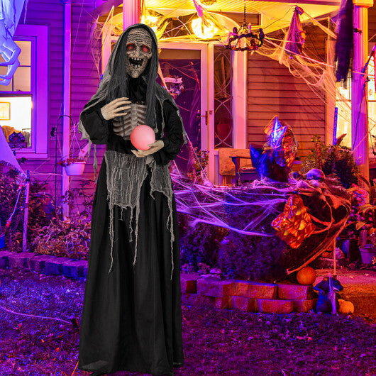6ft Halloween Animatronics Standing Witch with Light Up Eyes and Magical Ball W2B