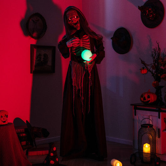 6ft Halloween Animatronics Standing Witch with Light Up Eyes and Magical Ball W2B