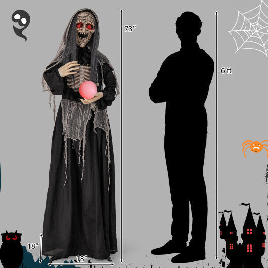 6ft Halloween Animatronics Standing Witch with Light Up Eyes and Magical Ball W2B