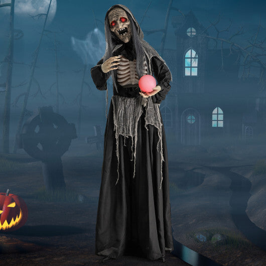 6ft Halloween Animatronics Standing Witch with Light Up Eyes and Magical Ball W2B