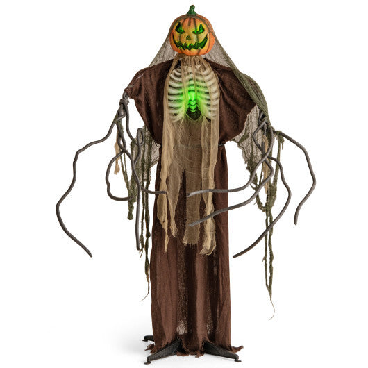 6 Feet Halloween Animatronics Light Up Talking Ghost Pumpkin with Glowing Ribs and Moving Head W2B
