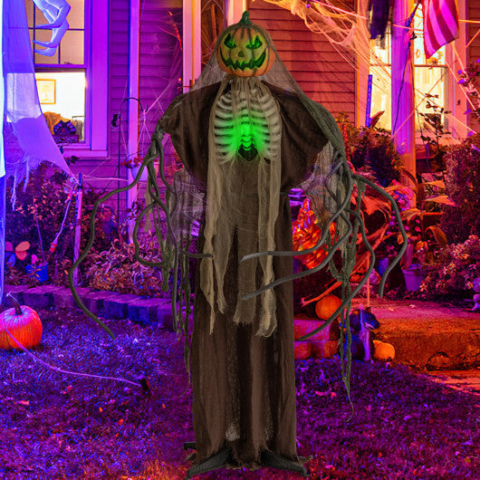 6 Feet Halloween Animatronics Light Up Talking Ghost Pumpkin with Glowing Ribs and Moving Head W2B