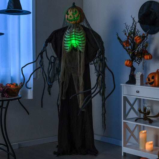 6 Feet Halloween Animatronics Light Up Talking Ghost Pumpkin with Glowing Ribs and Moving Head W2B