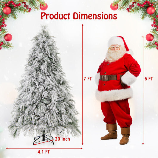 6 Feet Pre-Lit Snow Flocked Christmas Tree with Warm White LED Lights-6 ft