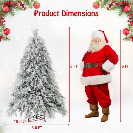 6 Feet Pre-Lit Snow Flocked Christmas Tree with Warm White LED Lights-6 ft