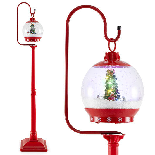 68 Inch Festive Musical Christmas Street Lamp Post with Snow Globe Lantern-Red W2B