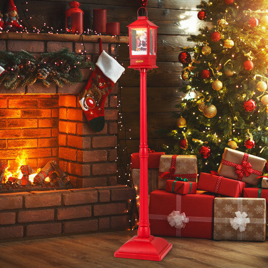 61 Inch Christmas Musical Street Lamp Post with Detachable Snow Globe Lantern-Red W2B
