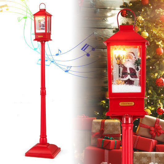 61 Inch Christmas Musical Street Lamp Post with Detachable Snow Globe Lantern-Red W2B