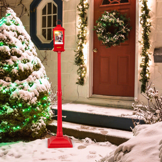 61 Inch Christmas Musical Street Lamp Post with Detachable Snow Globe Lantern-Red W2B