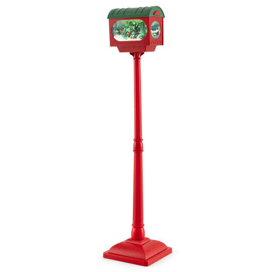 59 Inch Christmas Street Lamp with Sound-Activated Snow Globe Lantern-Red W2B