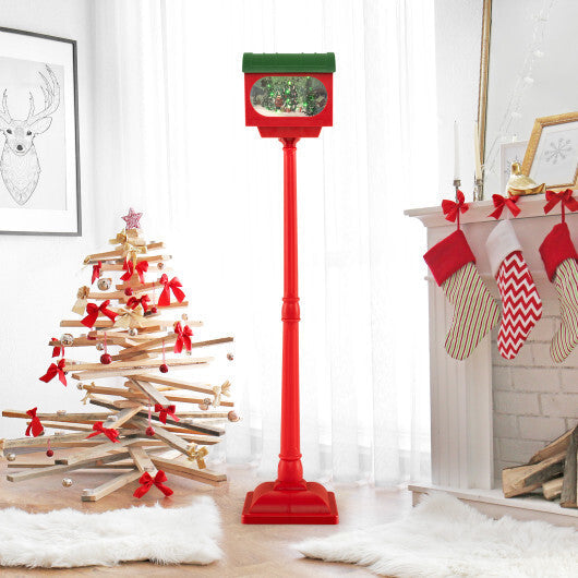 59 Inch Christmas Street Lamp with Sound-Activated Snow Globe Lantern-Red W2B